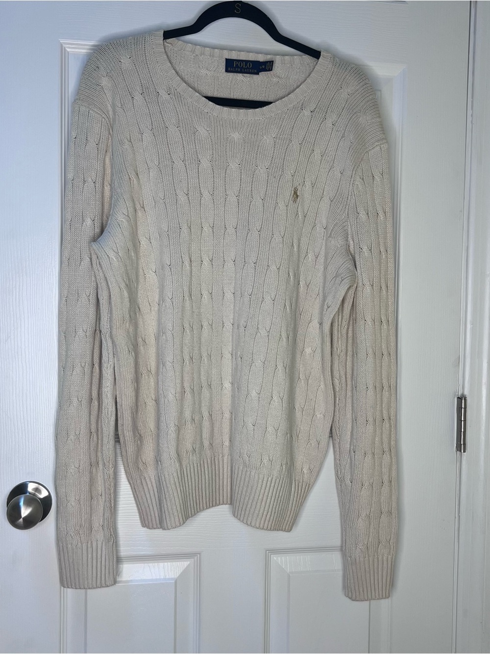 Polo Ralph Lauren Men's Silk Cable Knit Beige Sweater Size Large Old Money Prep